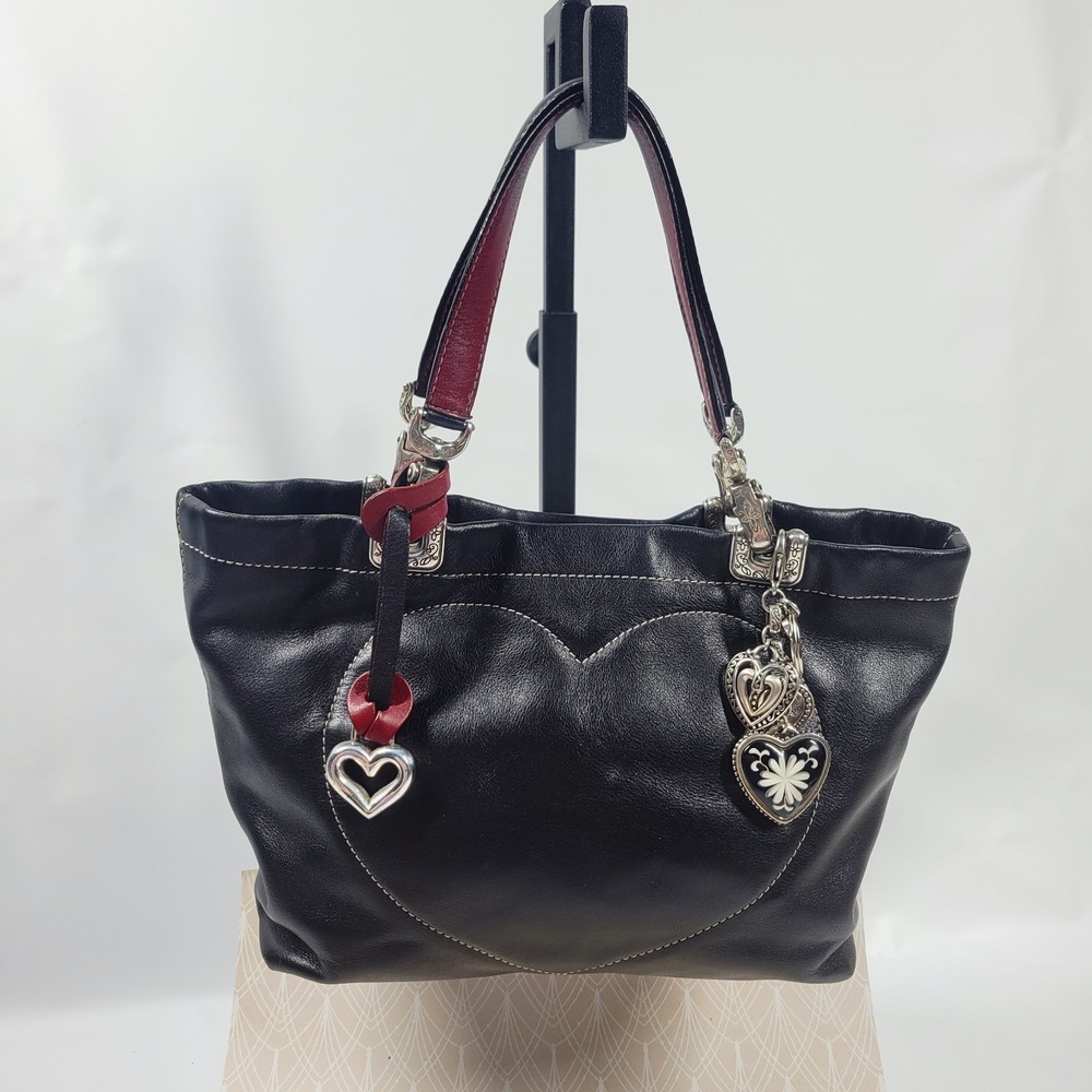Brighton Jodi Black Reversible Heart Stitch Handbag French Country Purse Y2K